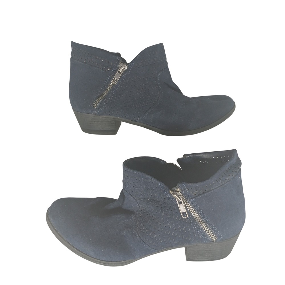 American Rag Navy Blue Suede Perforated Ankle Boots Side Zip Women's‎ Size 8M